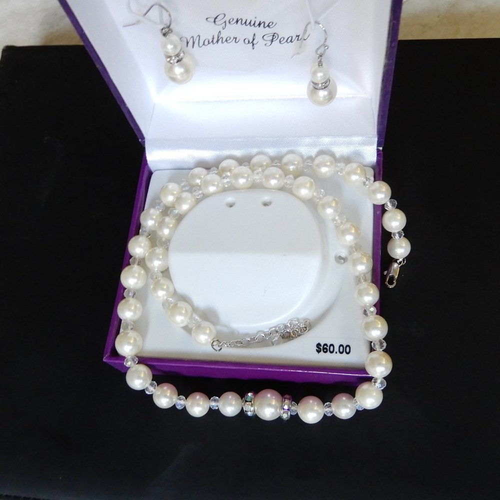 Genuine Mother of Pearl Necklace and Earrings
